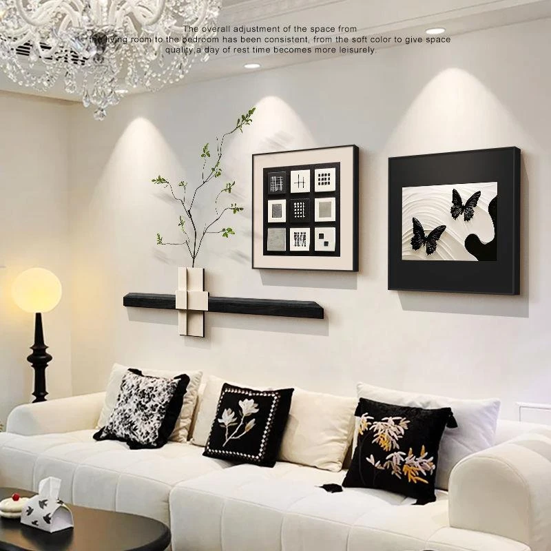 现代简约客厅装饰画黑白灰抽象沙发背景墙挂画高级感餐厅玄关壁画