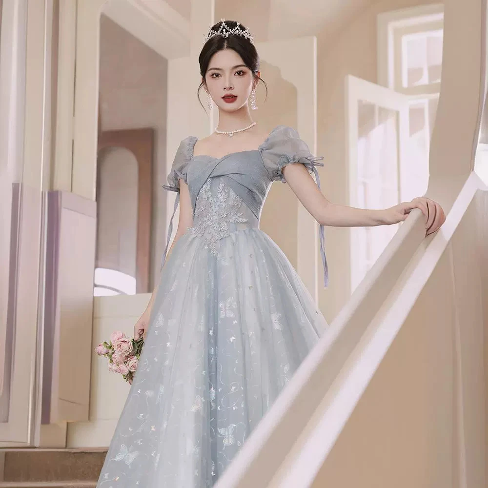 蓝色晚礼服裙女2025新款高级感宴会气质成人礼学生毕业艺考主持人