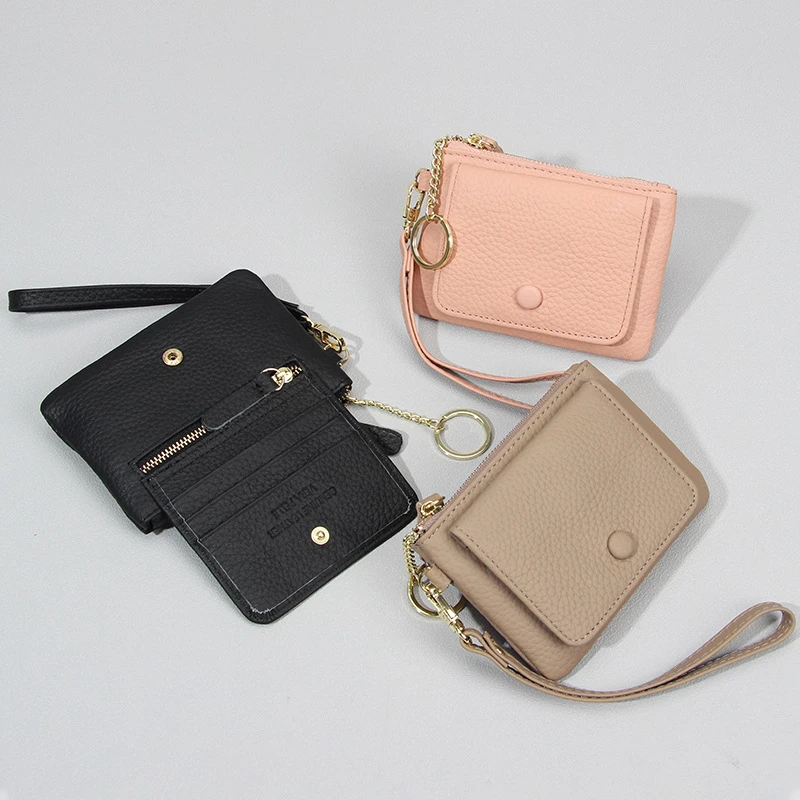 新款头层牛皮手拎零钱包多功能短款证件包拉链小钱包文艺风小卡包