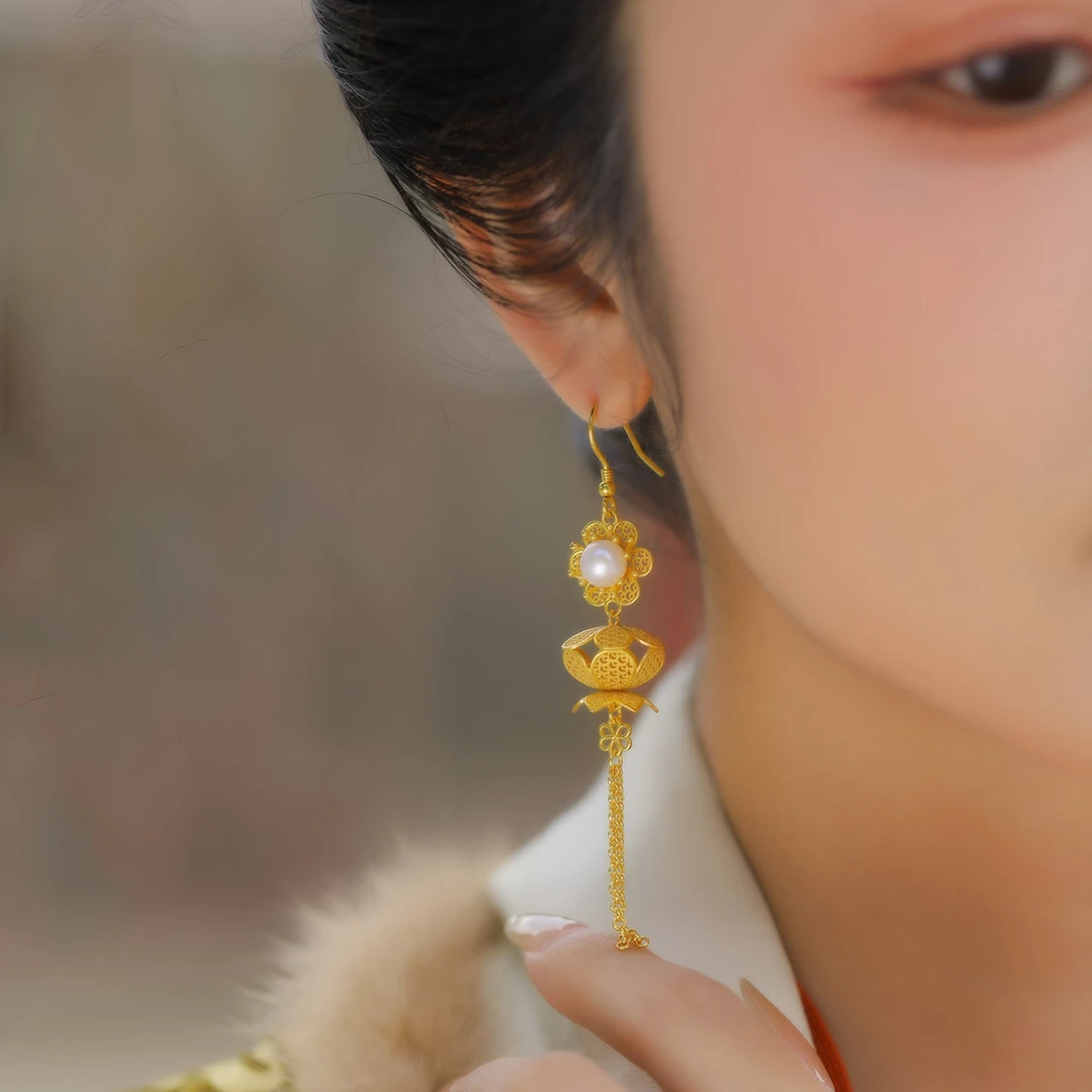 925银耳饰 S925银耳饰花丝镶嵌立体 中式国风耳环古风 个性时尚