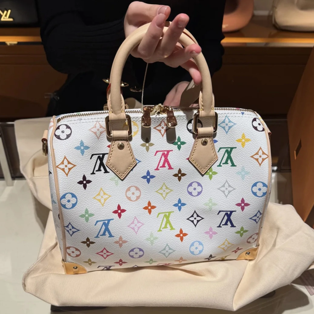 未使用 LouisVuitton/路易威登 LV 村上隆联名 白三彩speedy25