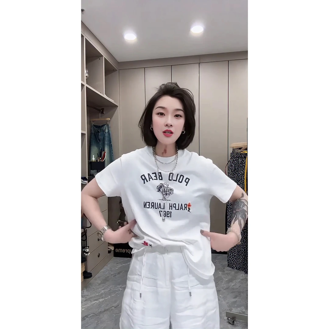 2025夏季新款重工刺绣别致前后字母印花短袖正肩T恤休闲宽松上衣