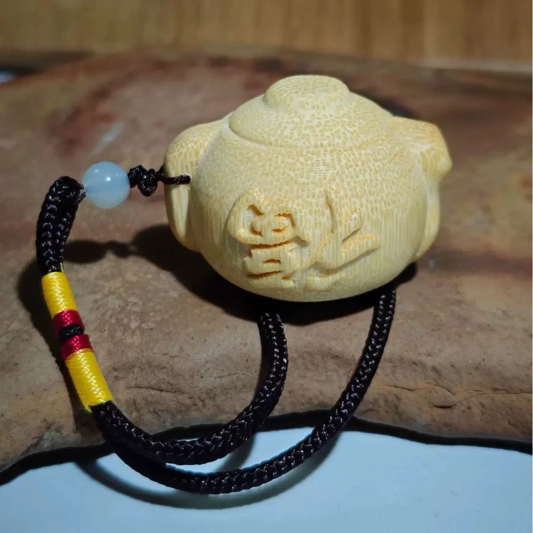 【润竹听泉】实心竹雕刻福字把把壶手玩把件手把件打牌神器摆件