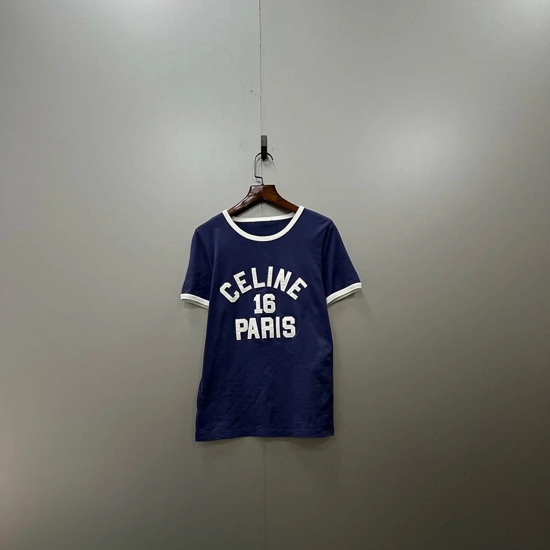 99新 Celine/思琳 （zz4）蓝色刺绣logo短袖 S码/501446