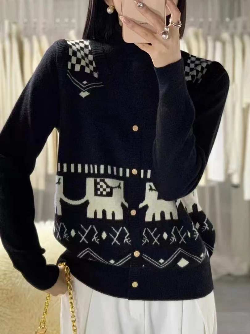 743-【黑色提花假两件】高级感气质针织女毛衣