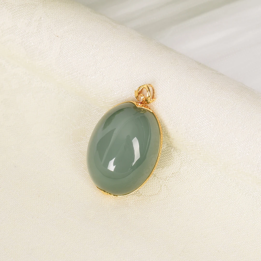 【熊总夫妇】30*22*11mm-碧玉18K金蛋面吊坠0113-302