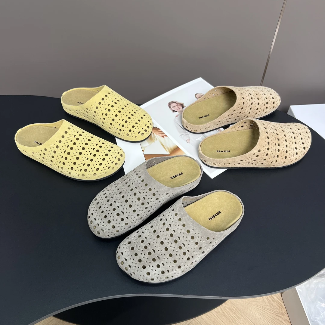 欧洲站女鞋2025春夏款通勤镂空雕花懒人包头半拖女外穿厚底勃肯鞋