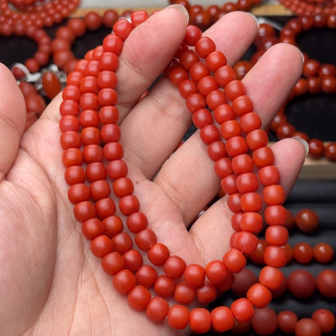 南红玛瑙未镶嵌手链7mm顶品收藏保山满红满肉锦红老型108