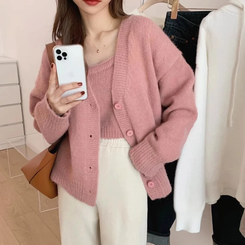 加厚毛针织衫外穿百搭开衫配背心时尚毛衣秋冬韩版短款网红