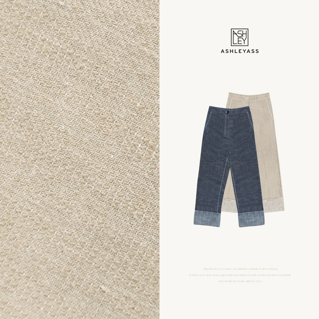 ashleyass“缪斯裤”九分翻边小直筒裤斜纹肌理翻折裤LSS250028S