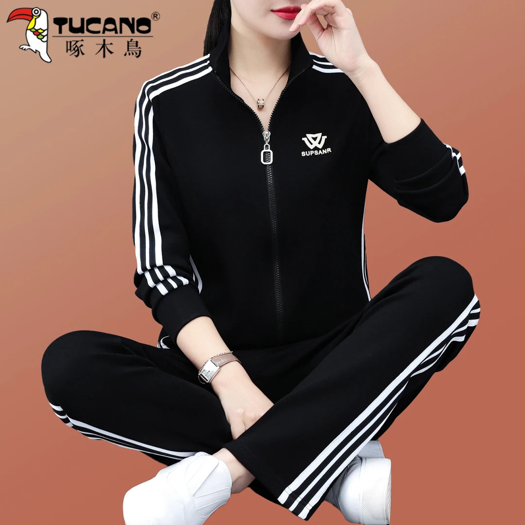 【官方】啄木鸟外套运动套装女春秋2025新款妈妈洋气团购休闲两件套