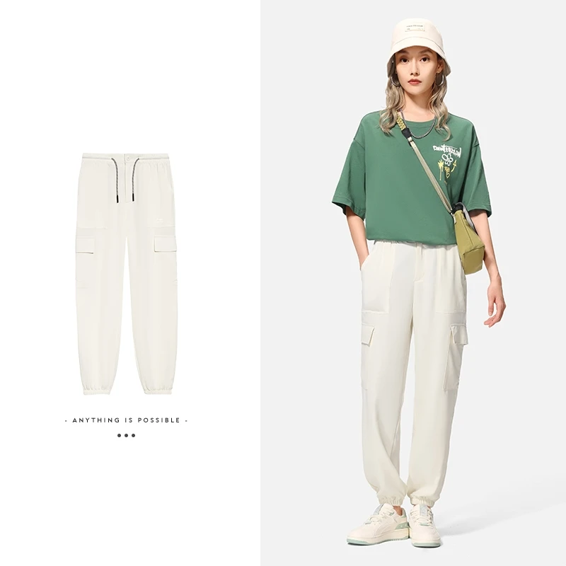 (直播)李宁时尚系列户外百搭运动裤宽松女子束脚休闲长裤AKXS296