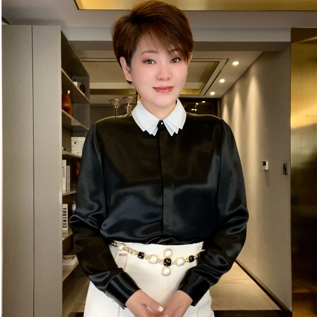 纤屹2025新款三层叠领长袖醋酸轻奢高级感气质法式百搭衬衫女款