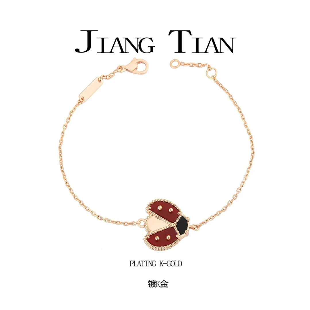 925银手链 CNC 精工玫瑰金色 瓢虫手链 B3035