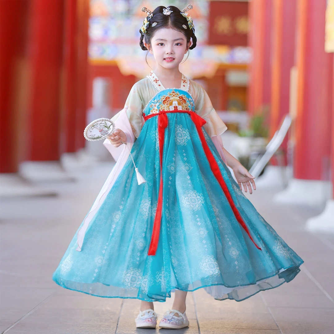 SL3370汉服女童连衣裙2025新款儿童国风公主裙女孩超仙古风襦裙夏