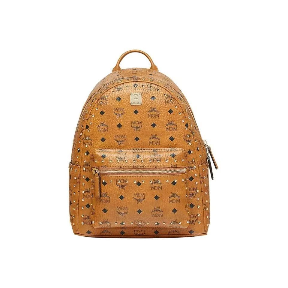 95新 MCM 铆钉双肩包中小号干邑色/LZ00127