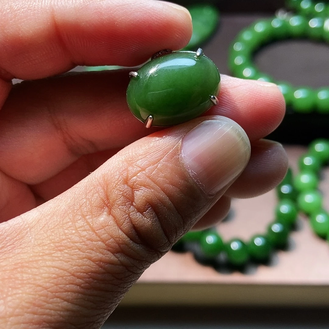和田玉（碧玉）银S925镶嵌手串