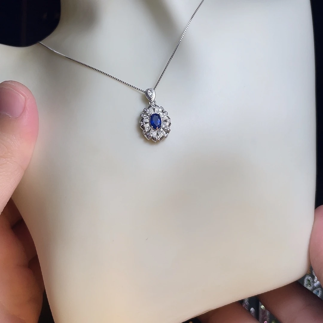 蓝宝石吊坠(赠链)银S925镶嵌