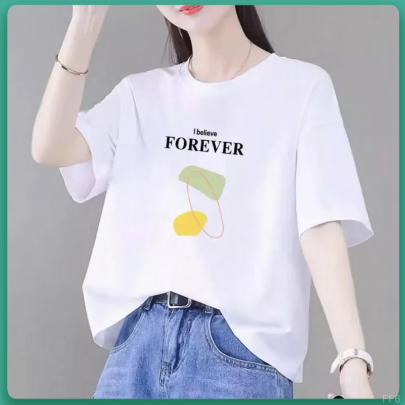 纯棉短袖t恤女宽松体恤衫显瘦2025夏季新款韩版上衣休闲大码胖mm