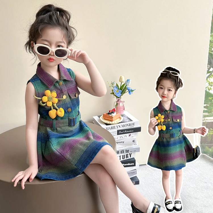 女童牛仔连衣裙2025新款洋气夏季儿童牛仔裙薄款女宝宝夏装裙子潮