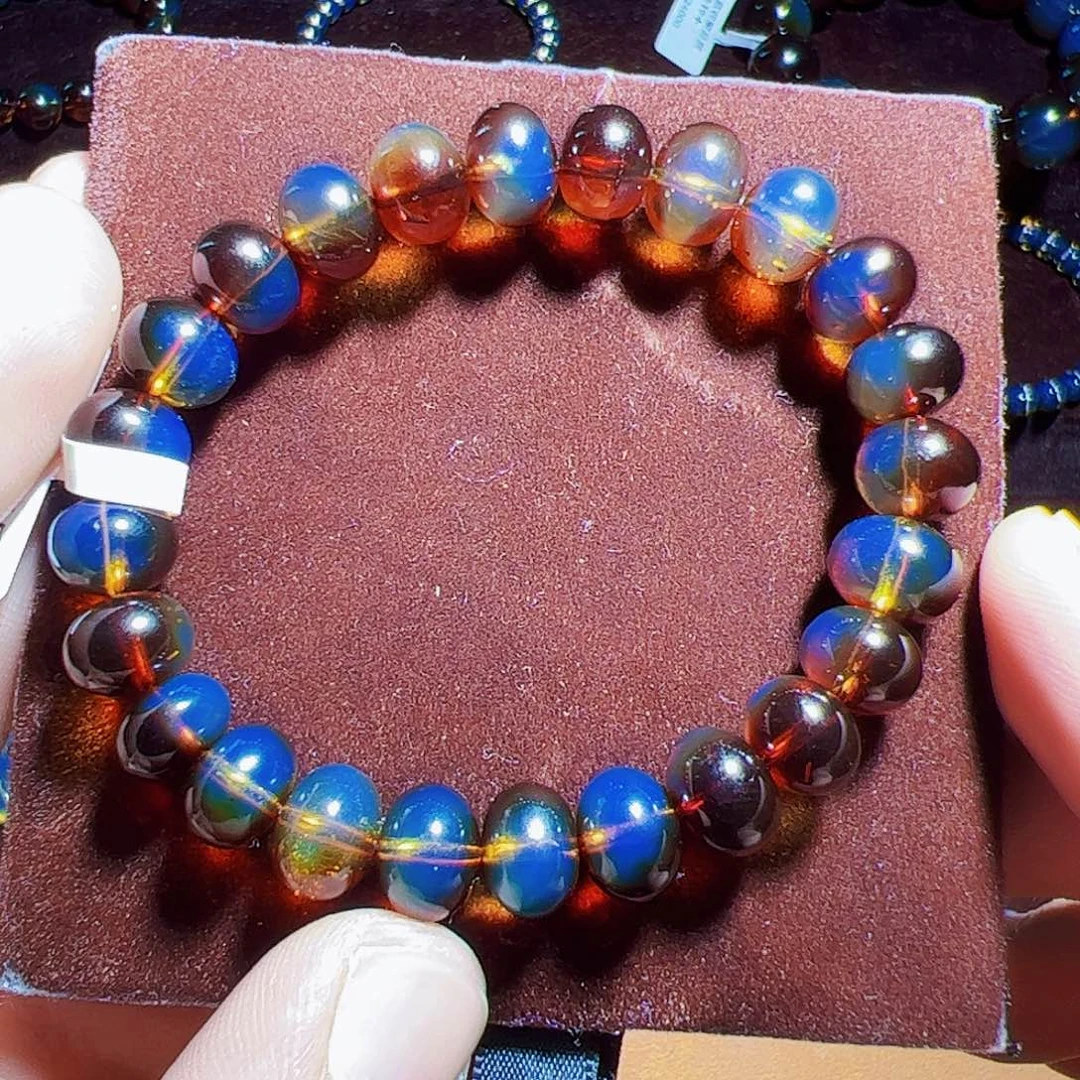 蓝珀珠宝奇石未镶嵌10mm+墨西哥红蓝苹果园