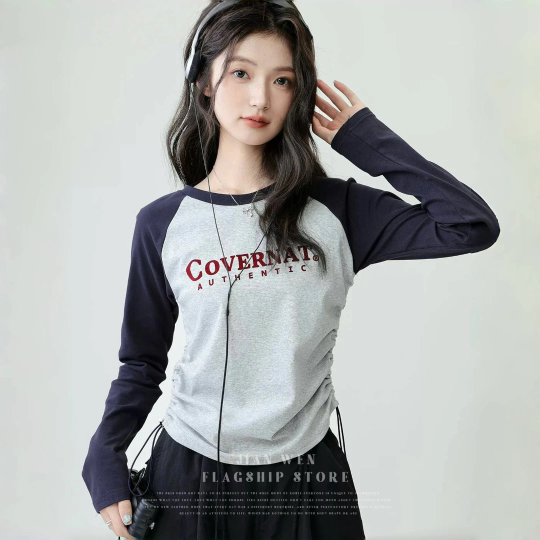 秋季新款儿童复古撞色长袖t恤女童圆领打底衫显瘦 zb6011简约童品