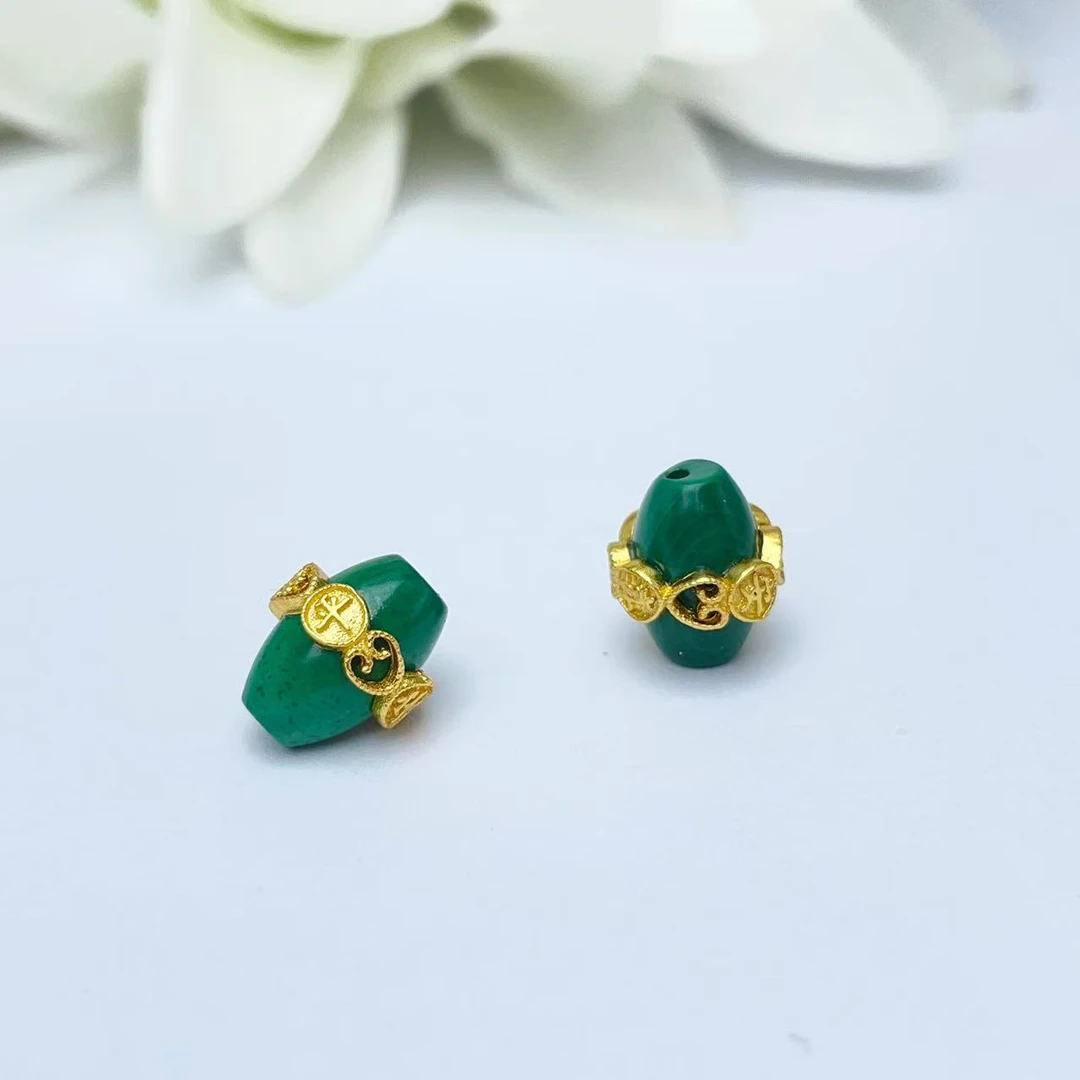 【萌宝饰品】B860天然孔雀石枣珠带平安喜乐古法散珠DIY配件8.*10mm