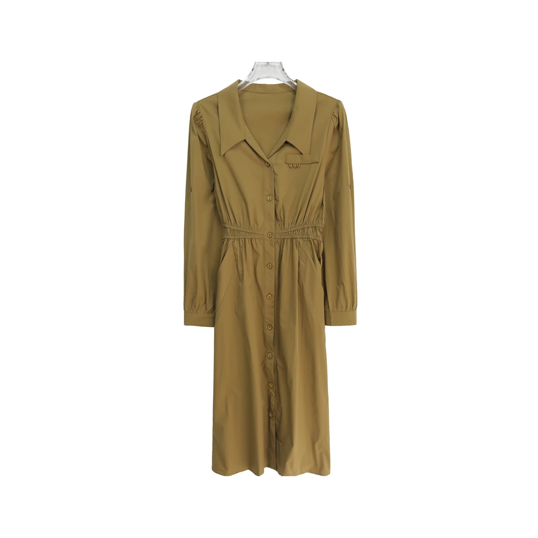 高级感长袖衬衫收腰显瘦单排扣气质连衣裙S3789