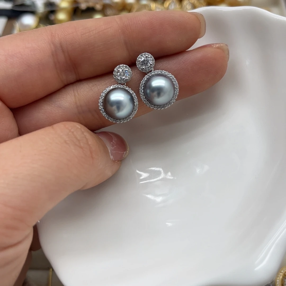 耳饰银S925镶嵌海水珍珠