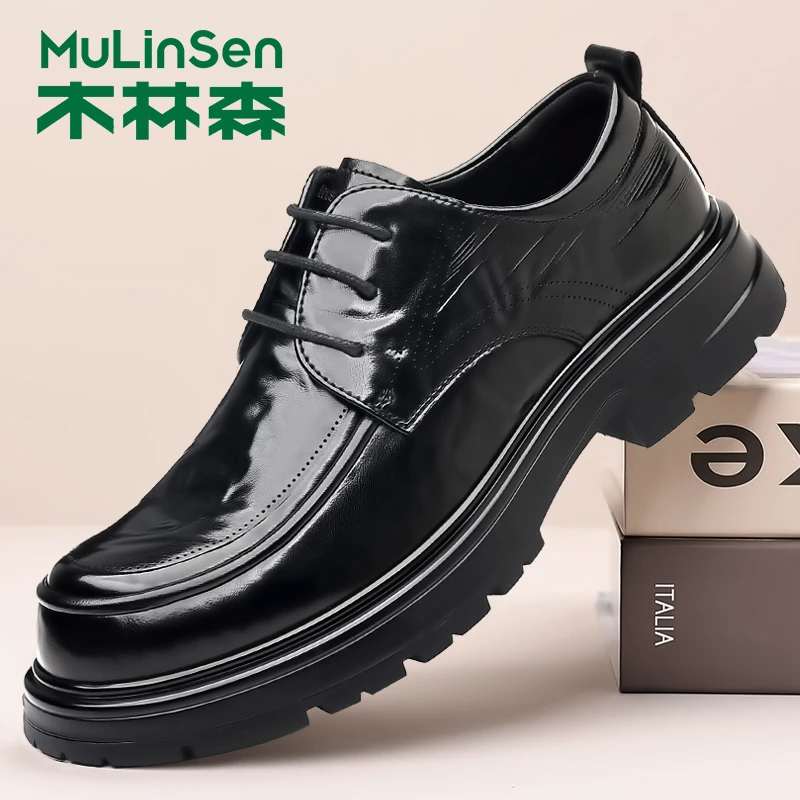 木林森皮鞋男德比鞋增高秋冬季商务正装马丁靴百搭男士休闲男鞋