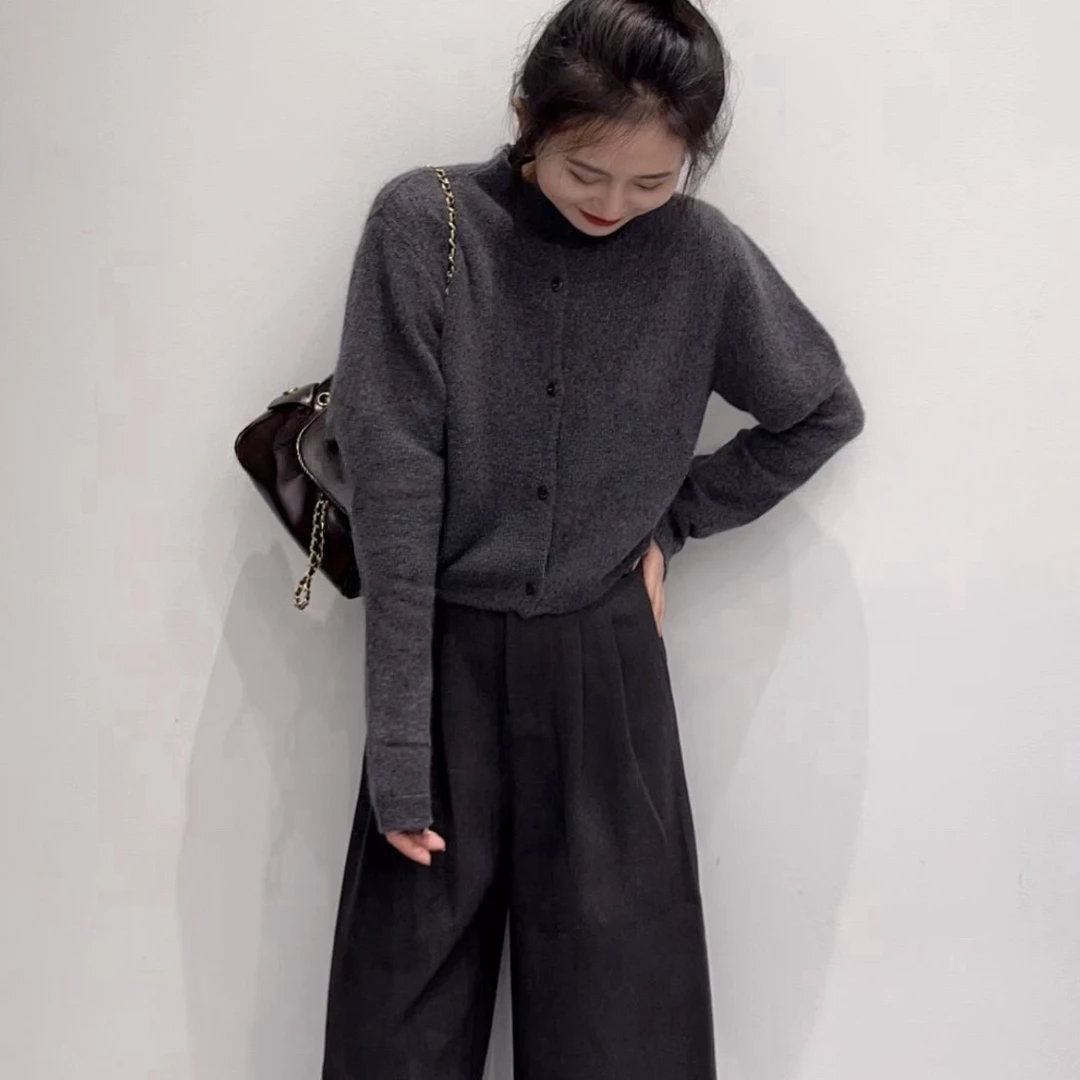 韩系设计感外搭披肩毛衣2025秋季新款长袖针织衫两件套百搭阔腿裤