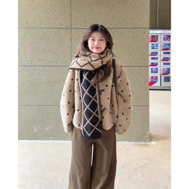 2025秋冬新款女慵懒风设计感正反两穿波点外套高腰显瘦阔腿长裤