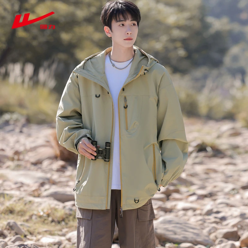 回力男士潮牌百搭连帽夹克秋季宽松拉链拼接上衣2025新款早秋外套