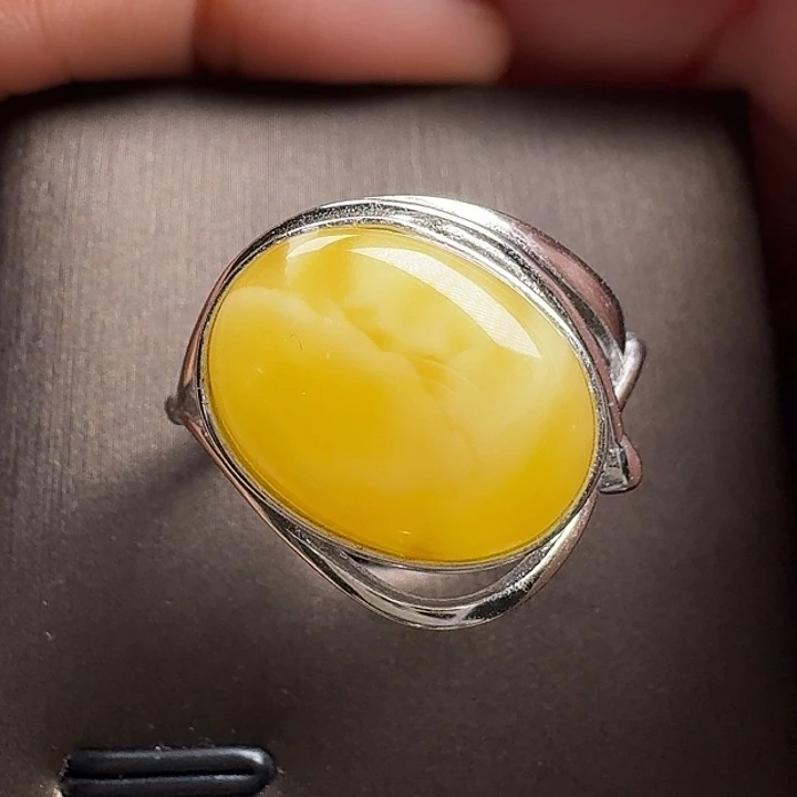 蜜蜡银S925镶嵌戒指戒指