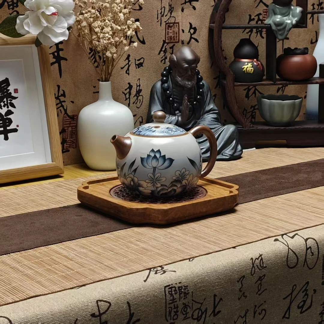 汝窑米黄色兰花西施单个泡茶壶大容量防烫手开片可养家用功夫茶具