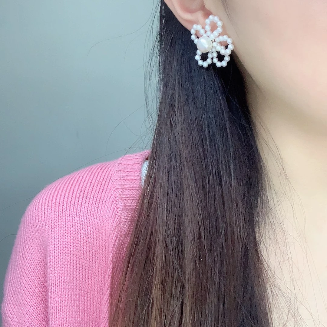 银S925镶嵌淡水珍珠耳饰