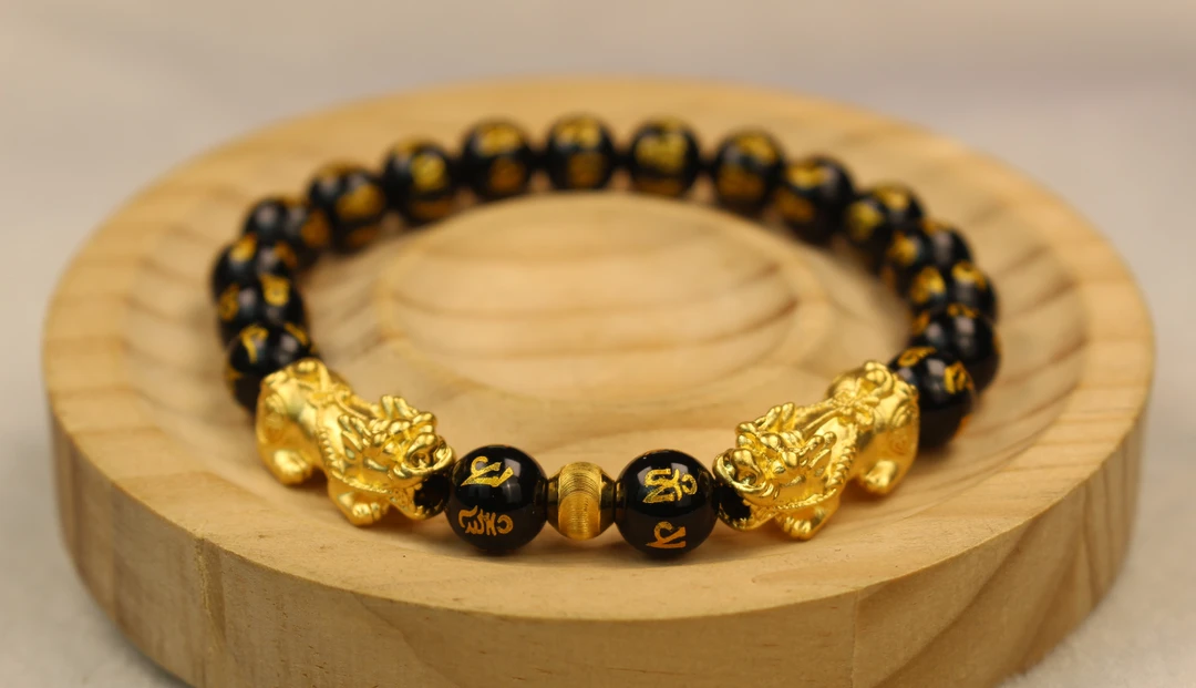 足金卡18貔貅+卡6猫眼配件双龙戏珠貔貅男士女士大貔貅手串