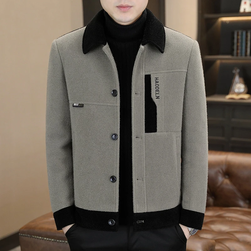 男士秋冬短款翻领厚款单排扣毛呢大衣加厚潮流外套韩版冬季男装