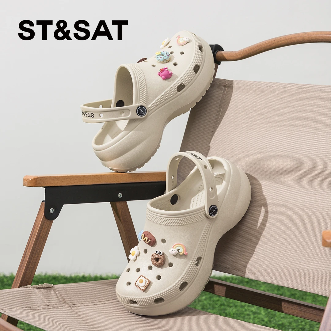 【高级感】星期六厚底云朵洞洞鞋女款2025夏季外穿新款凉拖鞋凉鞋