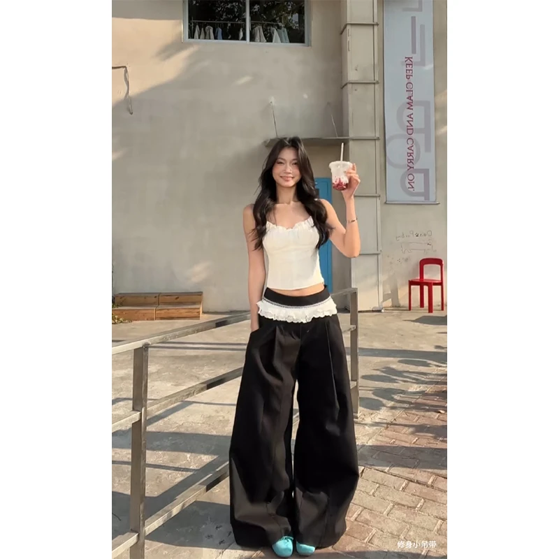 纯欲风性感辣妹吊带背心上衣女2025秋季新款高腰直筒宽松休闲长裤