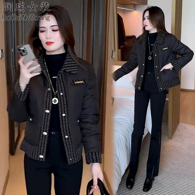 秋冬新款时尚洋气显瘦棉服女2025冬季韩版保暖百搭拼接短外套通勤