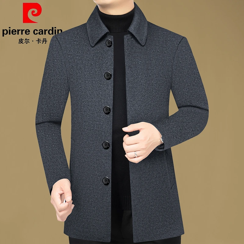 皮尔卡丹男士羊毛呢子大衣2025秋冬新款商务行政风公务员毛呢外套