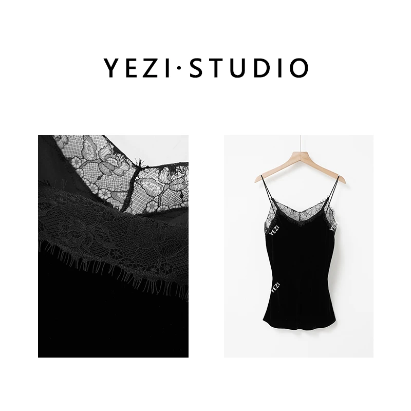 【浪漫美学】桑蚕丝丝绒蕾丝领边百搭V领吊带背心25323005