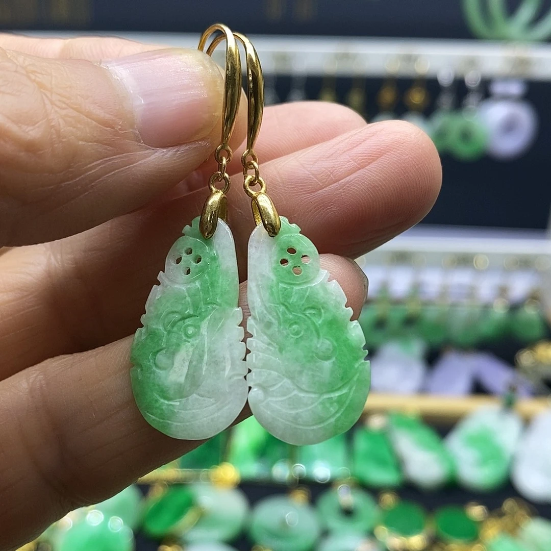 翡翠银S925镀金镶嵌耳饰耳饰