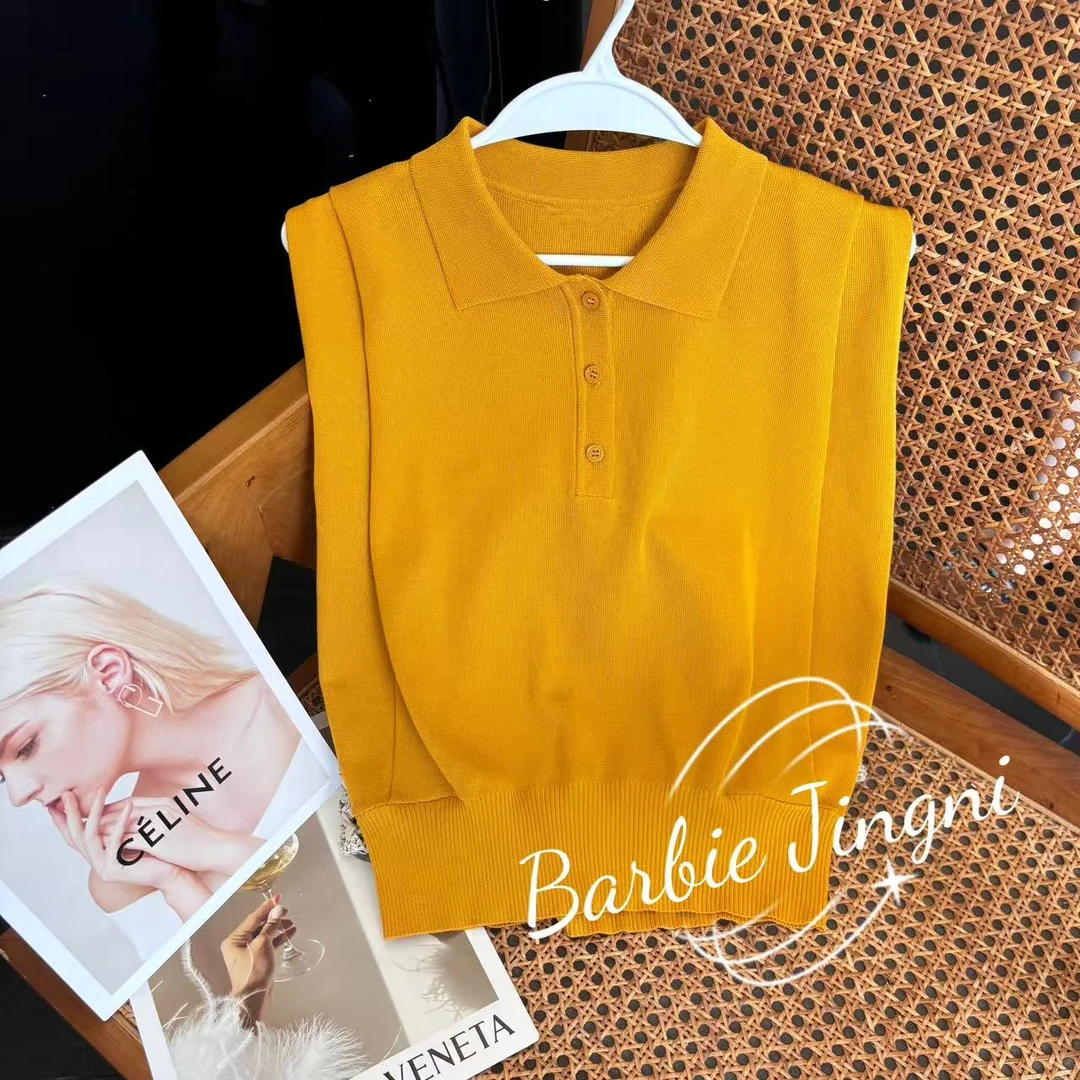【Barbie Jingni】夏季Polo领减龄时尚简约显瘦套头针织上衣59316