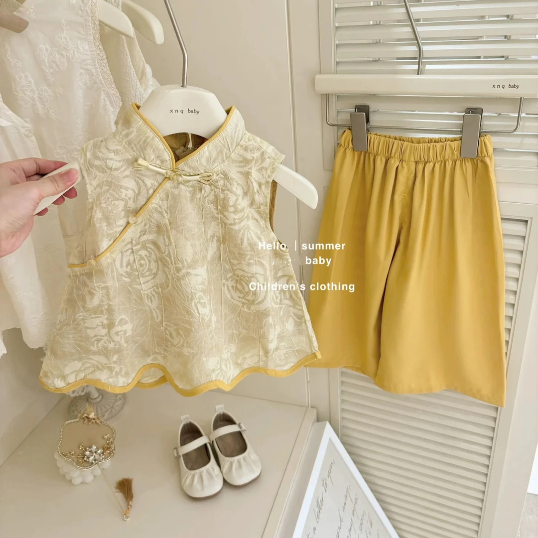 女童套装2025夏季新款新中式设计感提花汉服儿童两件套