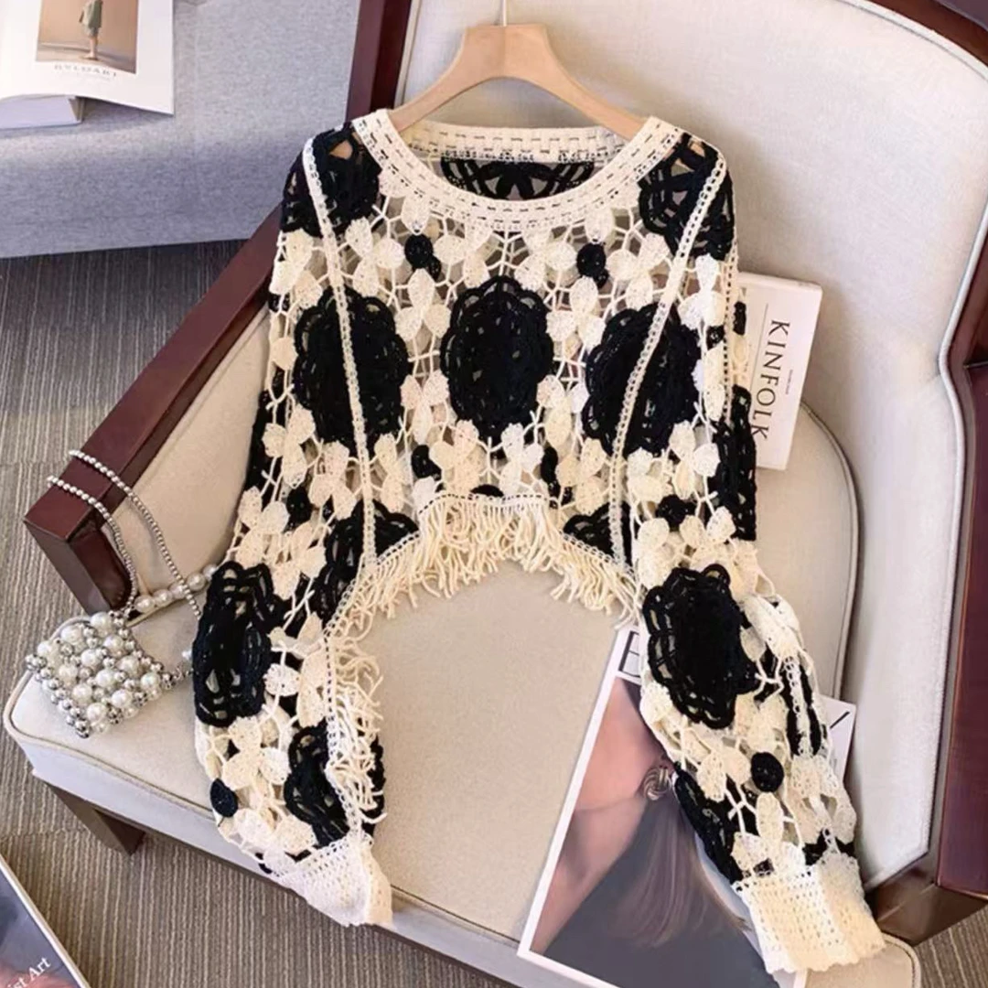 新款流苏百搭针织披肩上衣