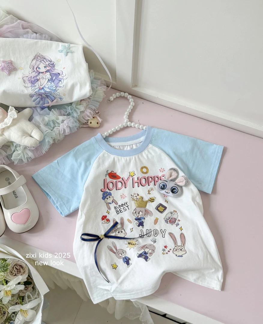 女宝宝亮钻印花正肩短袖T