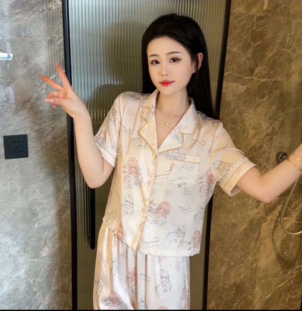 (奶昔)夏季可爱简约清爽短袖家居服套装睡衣女可外穿透气亲肤显瘦