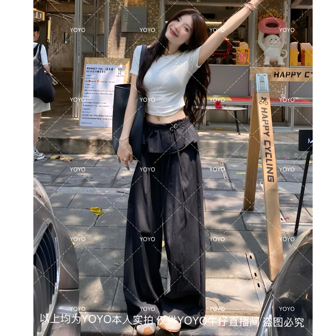 YOYO自制【芭蕾裤】夏季新款显瘦时尚设计感休闲阔腿拖地裤